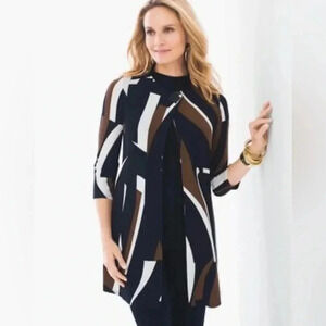 Chico’s Travelers Classic Printed Button Jacket Coat Cardigan Women Size S NWT